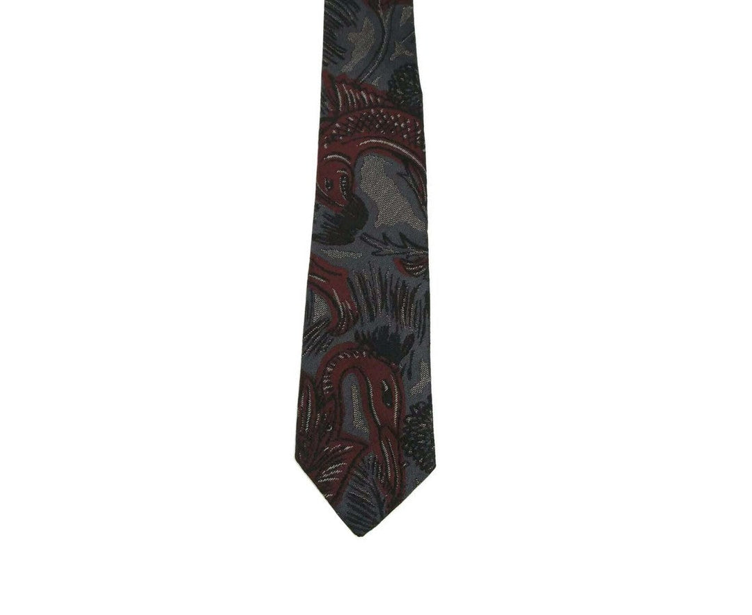 Burberry Men's Dark Navy and Burgundy Silk With Animal Print Tie