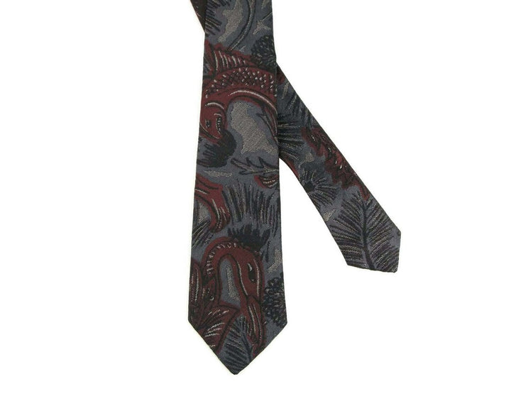 Burberry Men's Dark Navy and Burgundy Silk With Animal Print Tie