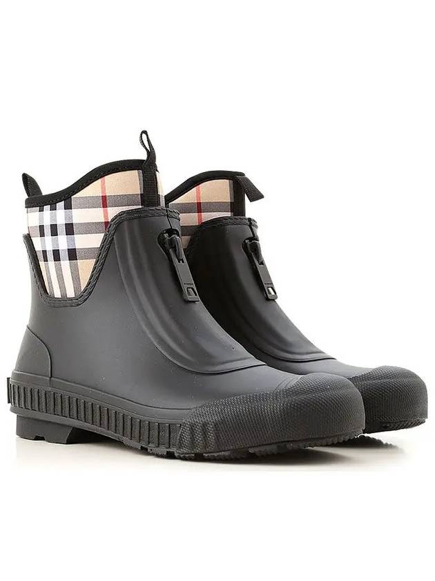Burberry Vintage Check Neoprene Rubber Rain Boots Black Archive Beige