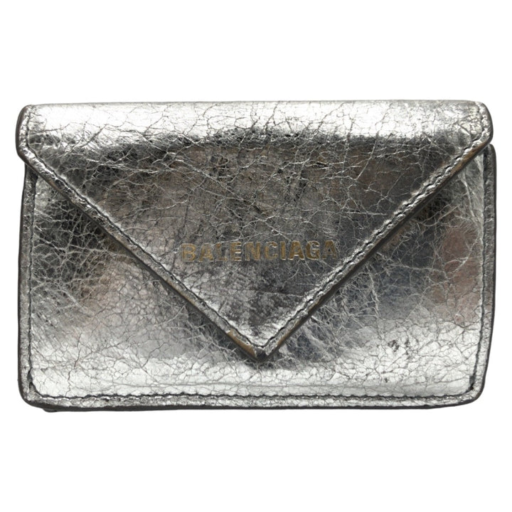 Top Quality Balenciaga Silver Leather Tri-Fold Wallet