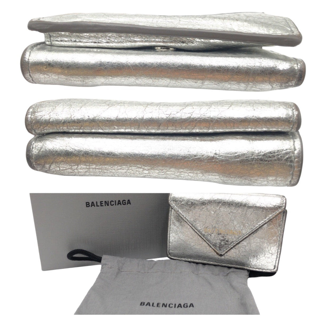 Top Quality Balenciaga Silver Leather Tri-Fold Wallet