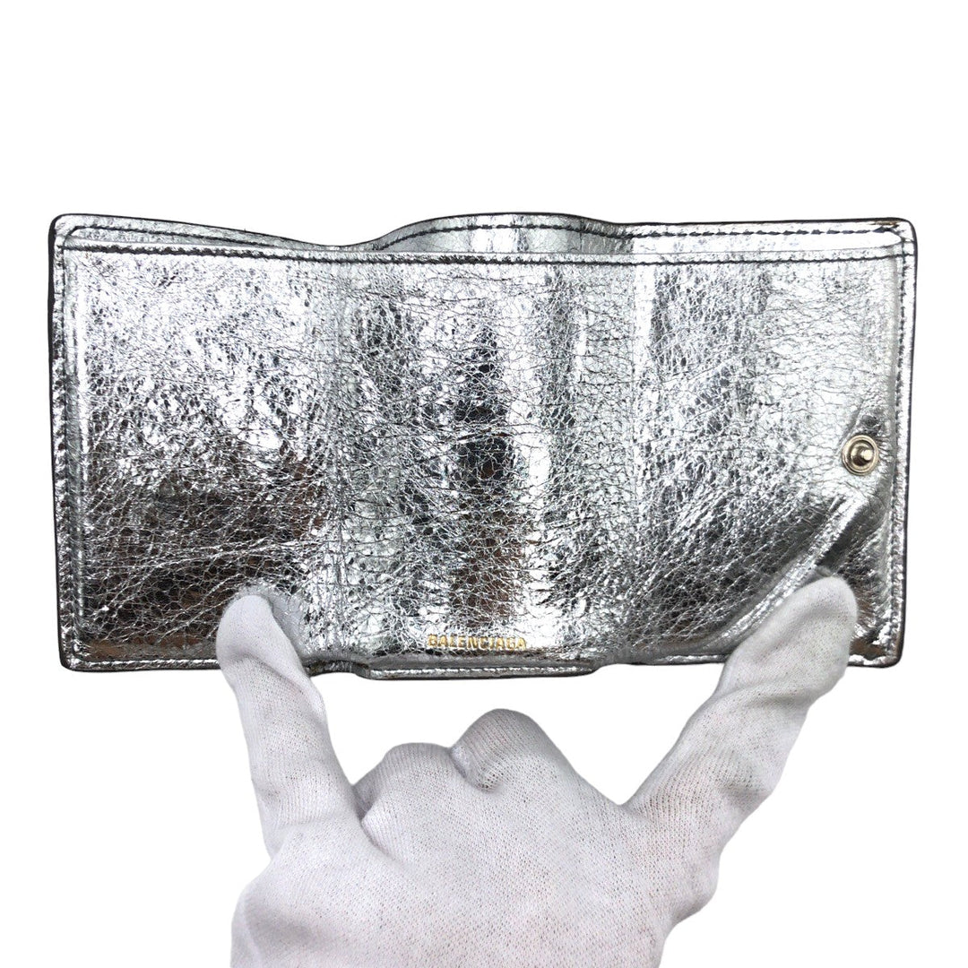 Top Quality Balenciaga Silver Leather Tri-Fold Wallet