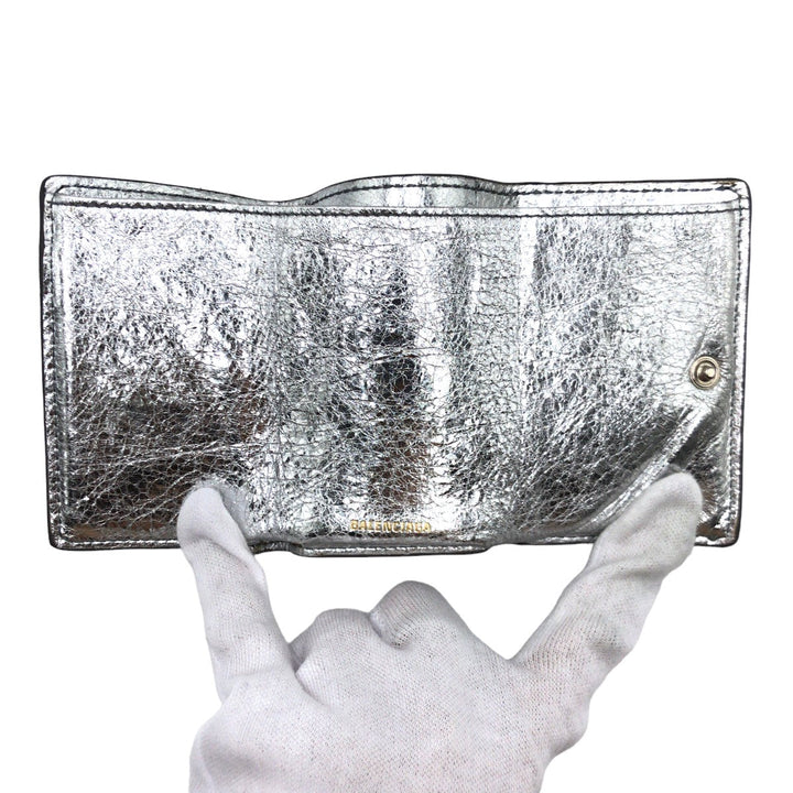 Top Quality Balenciaga Silver Leather Tri-Fold Wallet