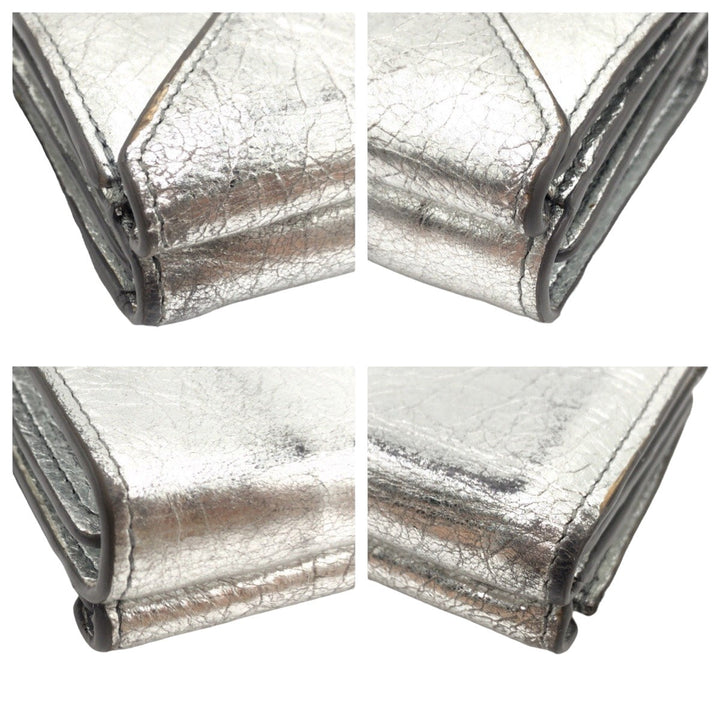 Top Quality Balenciaga Silver Leather Tri-Fold Wallet