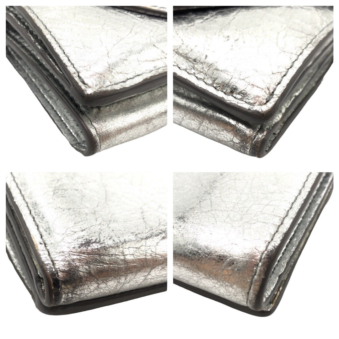 Top Quality Balenciaga Silver Leather Tri-Fold Wallet