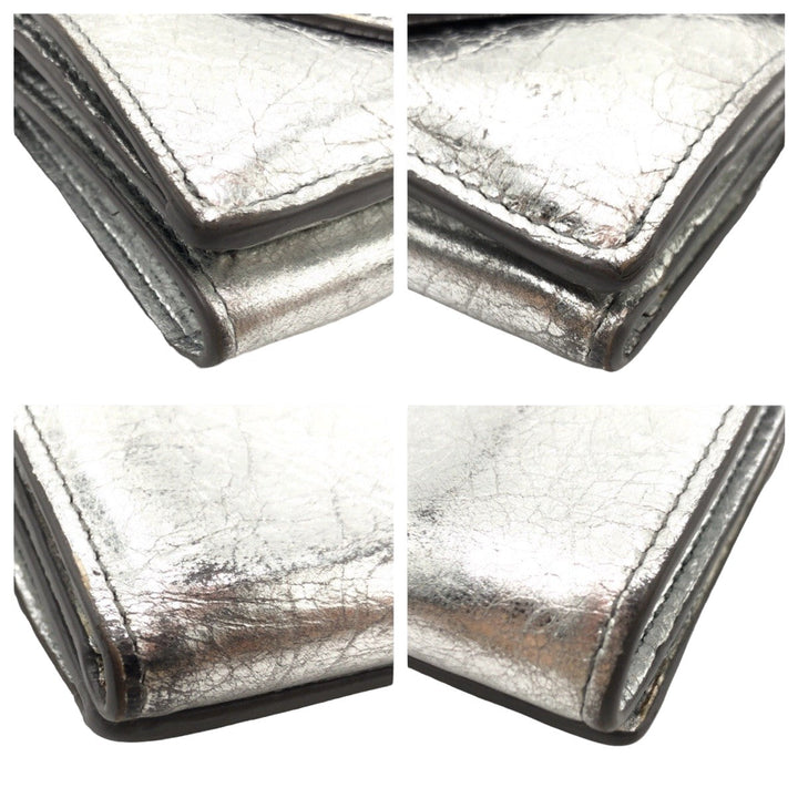 Top Quality Balenciaga Silver Leather Tri-Fold Wallet