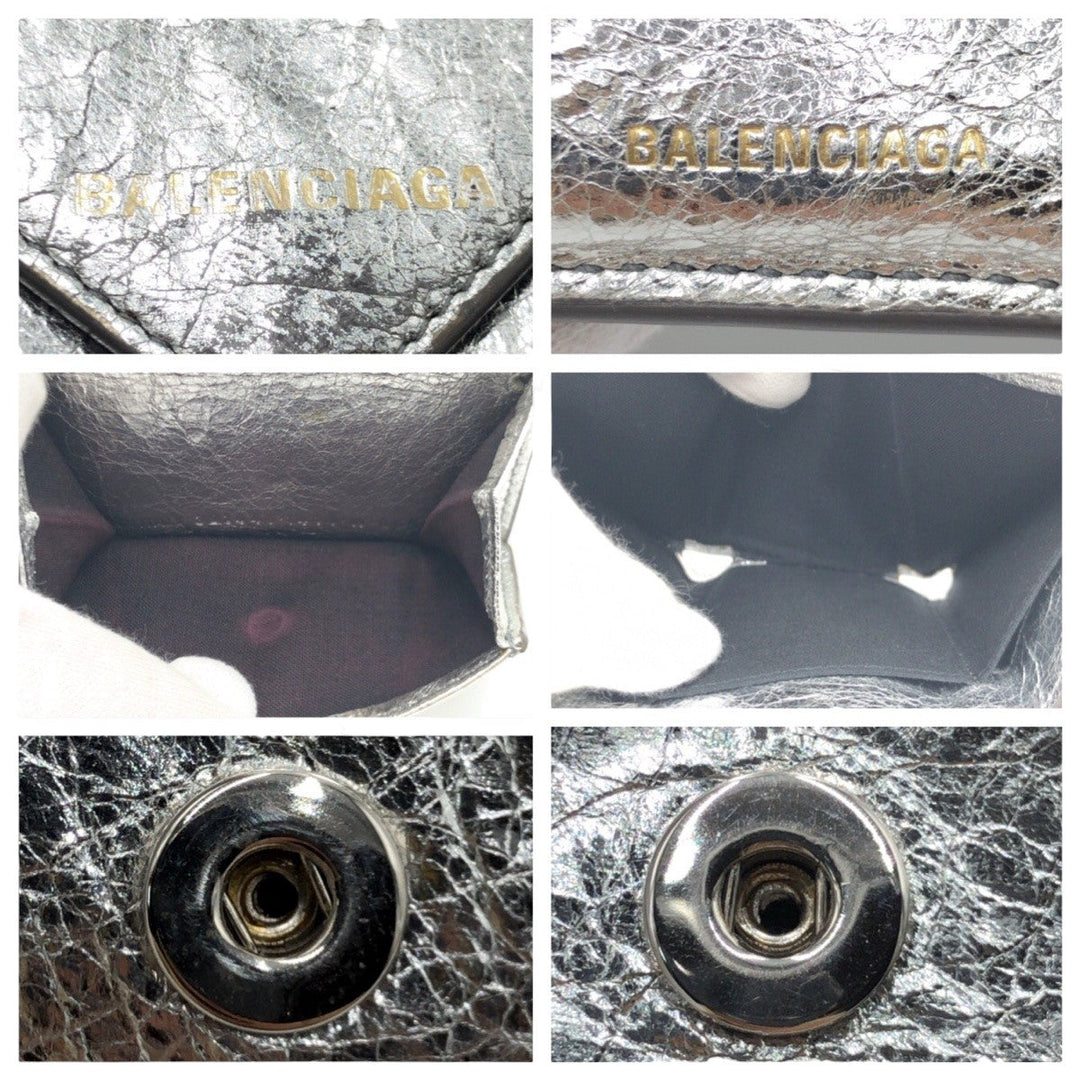 Top Quality Balenciaga Silver Leather Tri-Fold Wallet