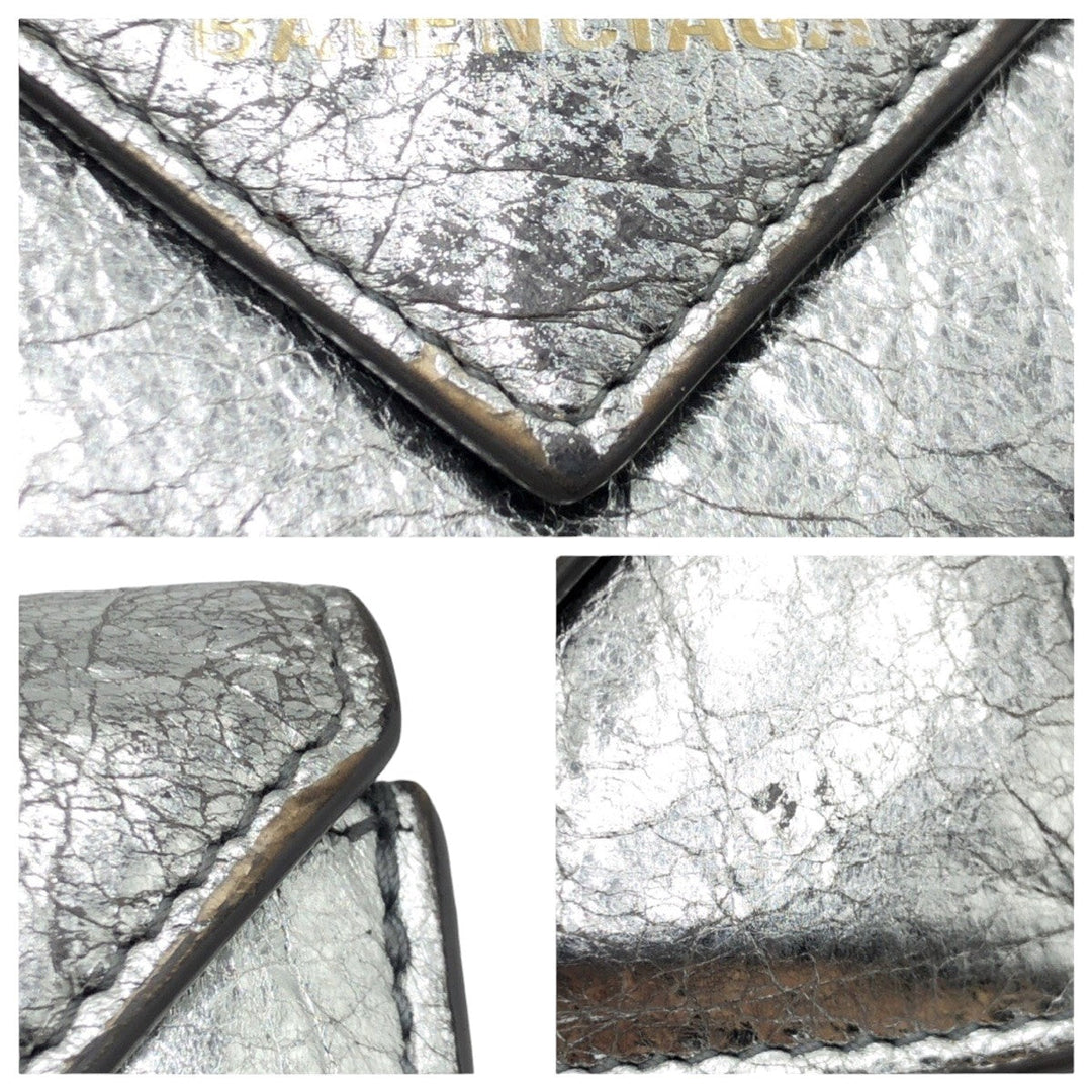 Top Quality Balenciaga Silver Leather Tri-Fold Wallet