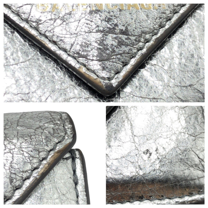 Top Quality Balenciaga Silver Leather Tri-Fold Wallet
