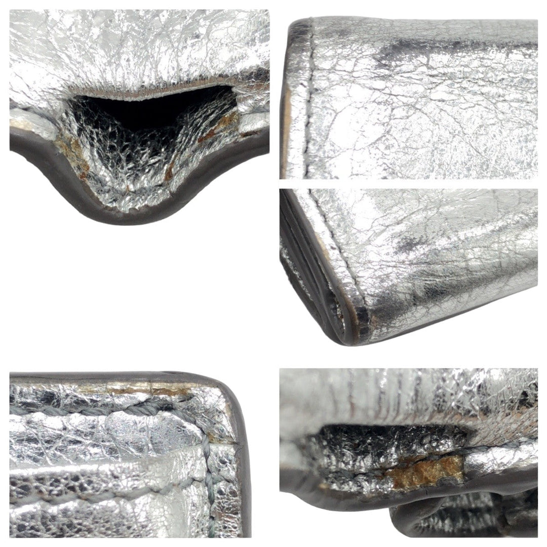 Top Quality Balenciaga Silver Leather Tri-Fold Wallet