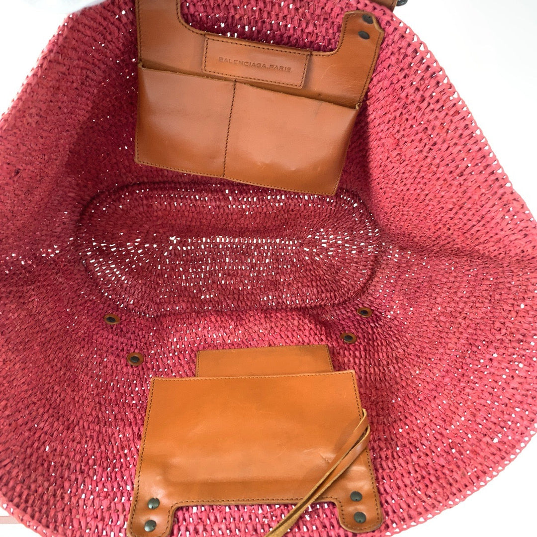 Top Quality Balenciaga Pink Brown Straw Leather Tote Bag