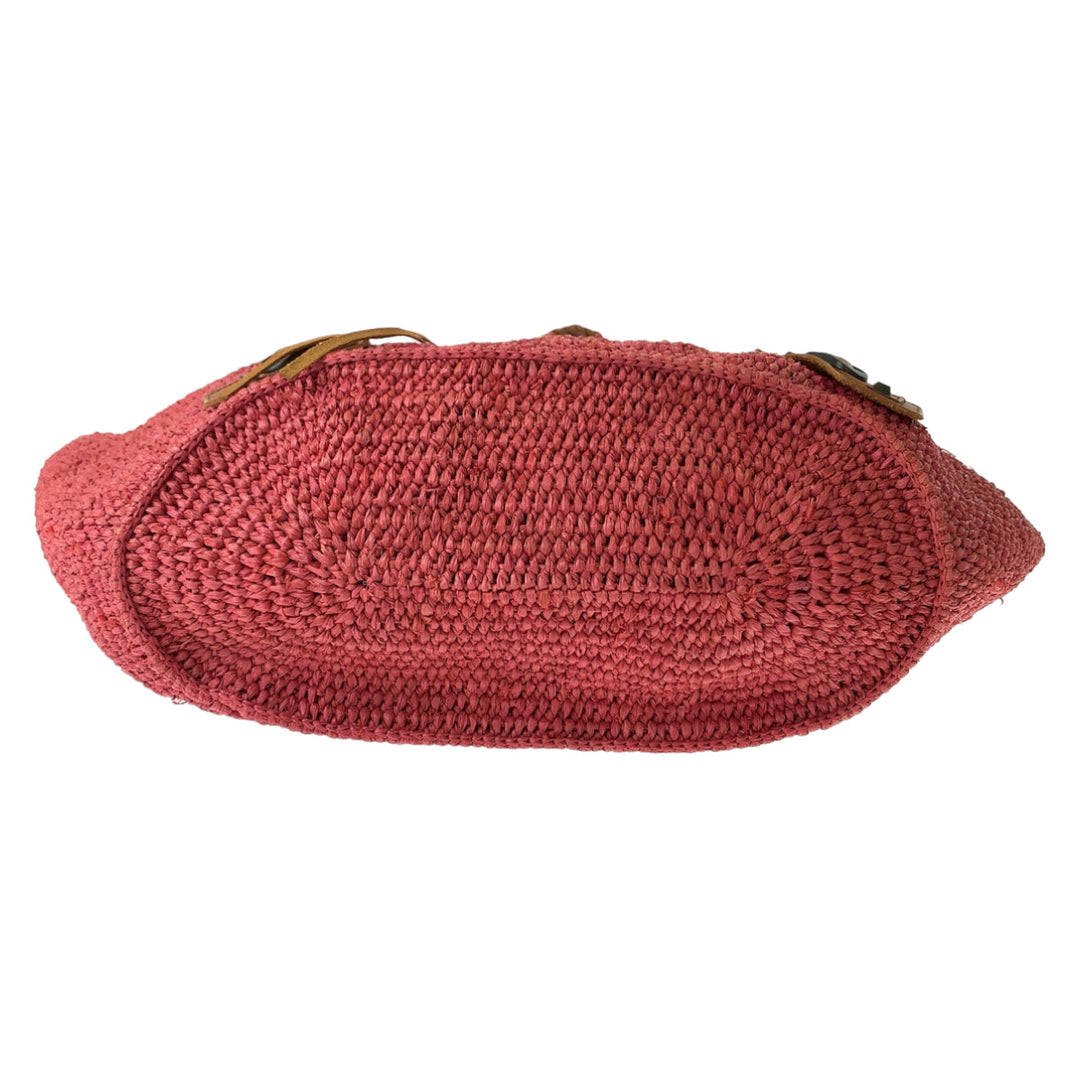 Top Quality Balenciaga Pink Brown Straw Leather Tote Bag