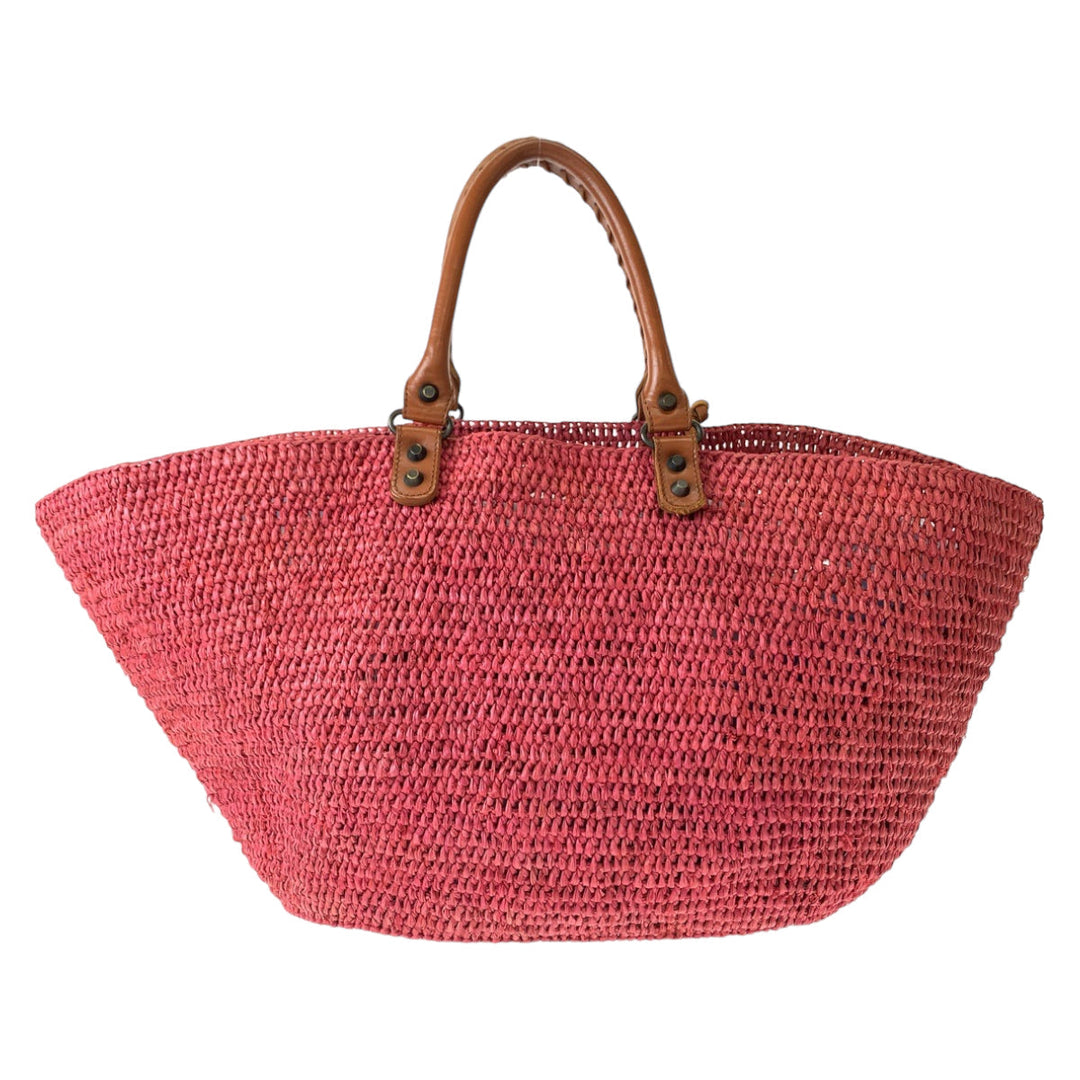 Top Quality Balenciaga Pink Brown Straw Leather Tote Bag