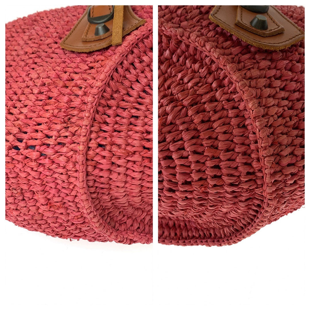 Top Quality Balenciaga Pink Brown Straw Leather Tote Bag