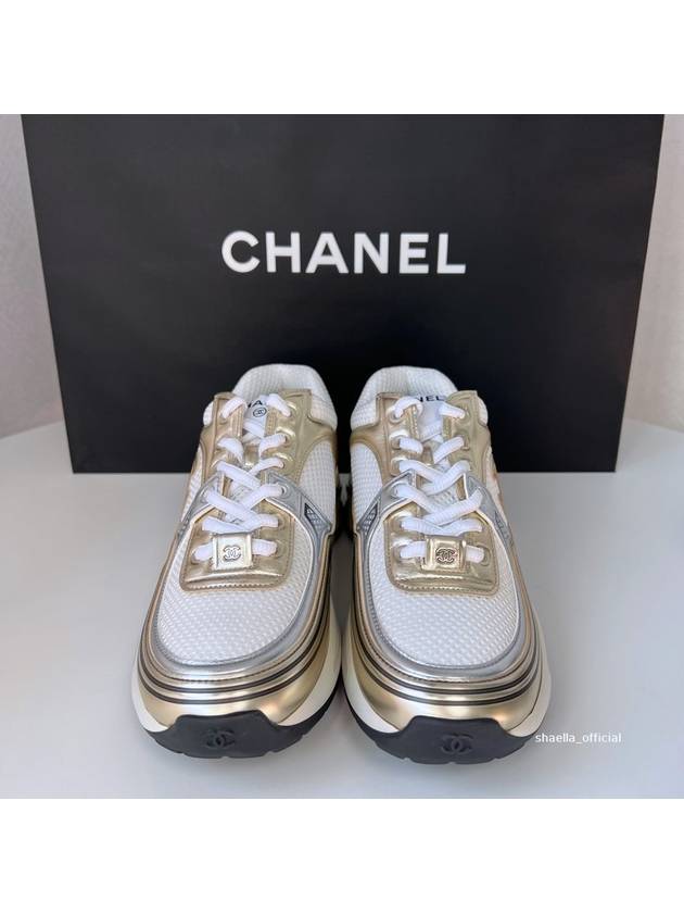 Fabric Laminated Low Top Sneakers Gold Chanel