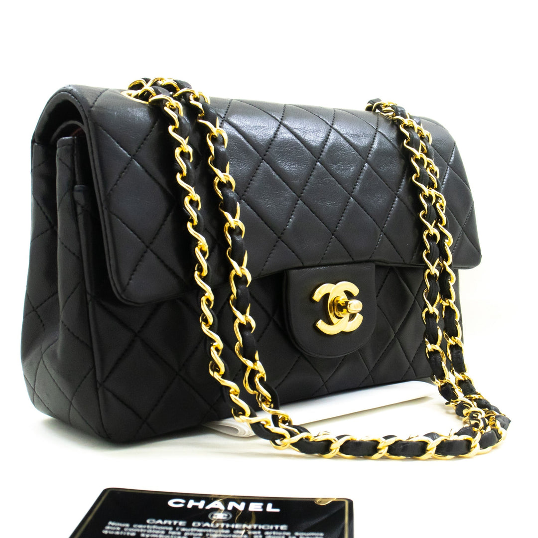 Chanel Classic Double New 9" Chain Shoulder Bag Black Lambskin