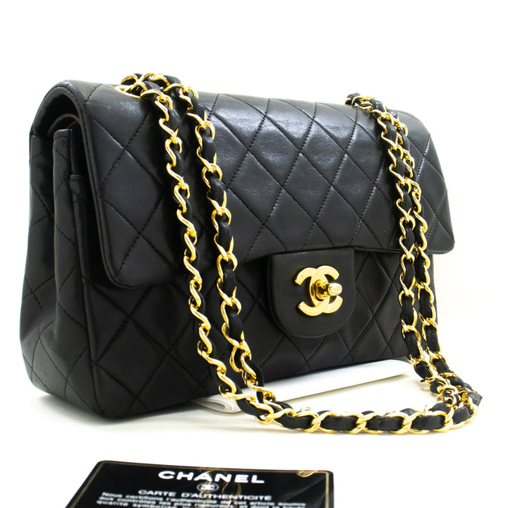 Chanel Classic Double New 9" Chain Shoulder Bag Black Lambskin