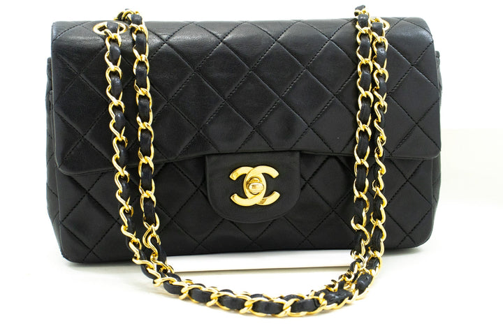 Chanel Classic Double New 9" Chain Shoulder Bag Black Lambskin