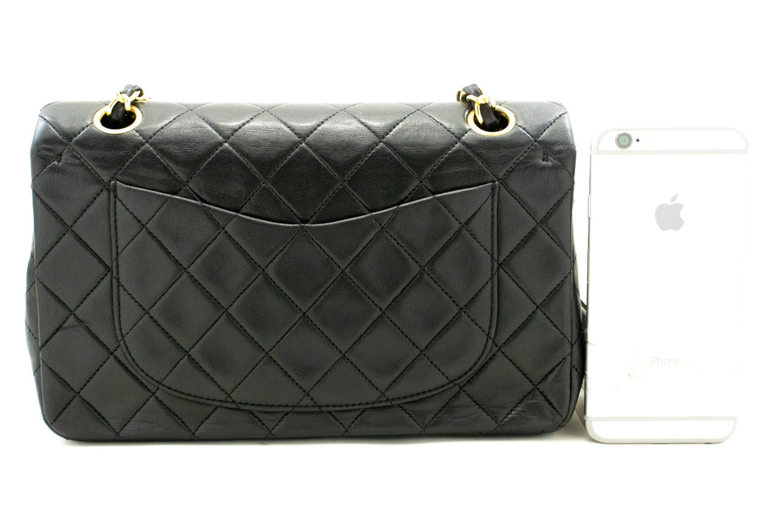 Chanel Classic Double New 9" Chain Shoulder Bag Black Lambskin