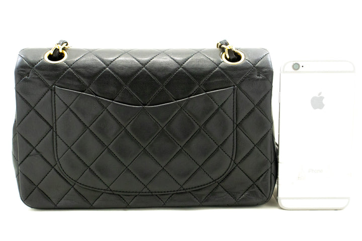 Chanel Classic Double New 9" Chain Shoulder Bag Black Lambskin