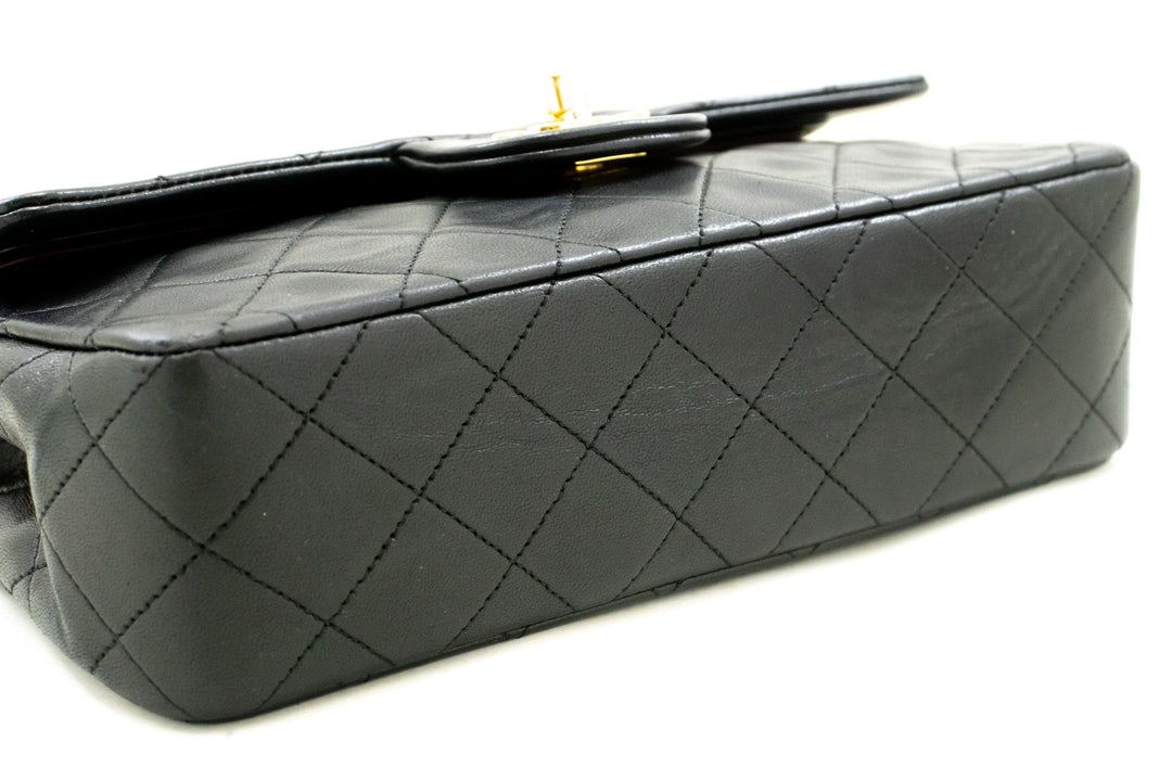 Chanel Classic Double New 9" Chain Shoulder Bag Black Lambskin