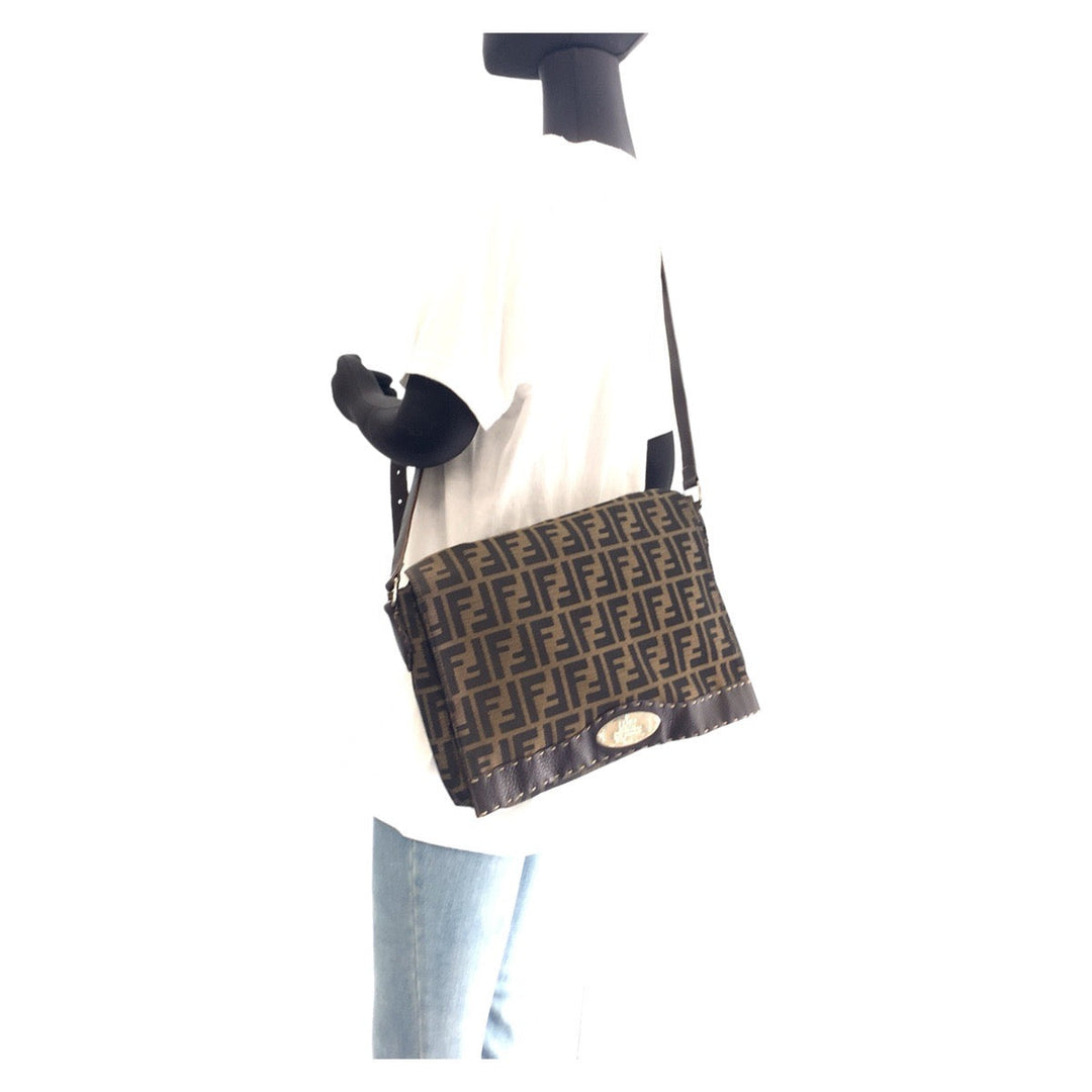 Top quality Fendi Zucca Brown Canvas Leather Messenger Bag