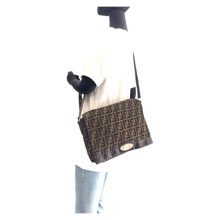 Top quality Fendi Zucca Brown Canvas Leather Messenger Bag