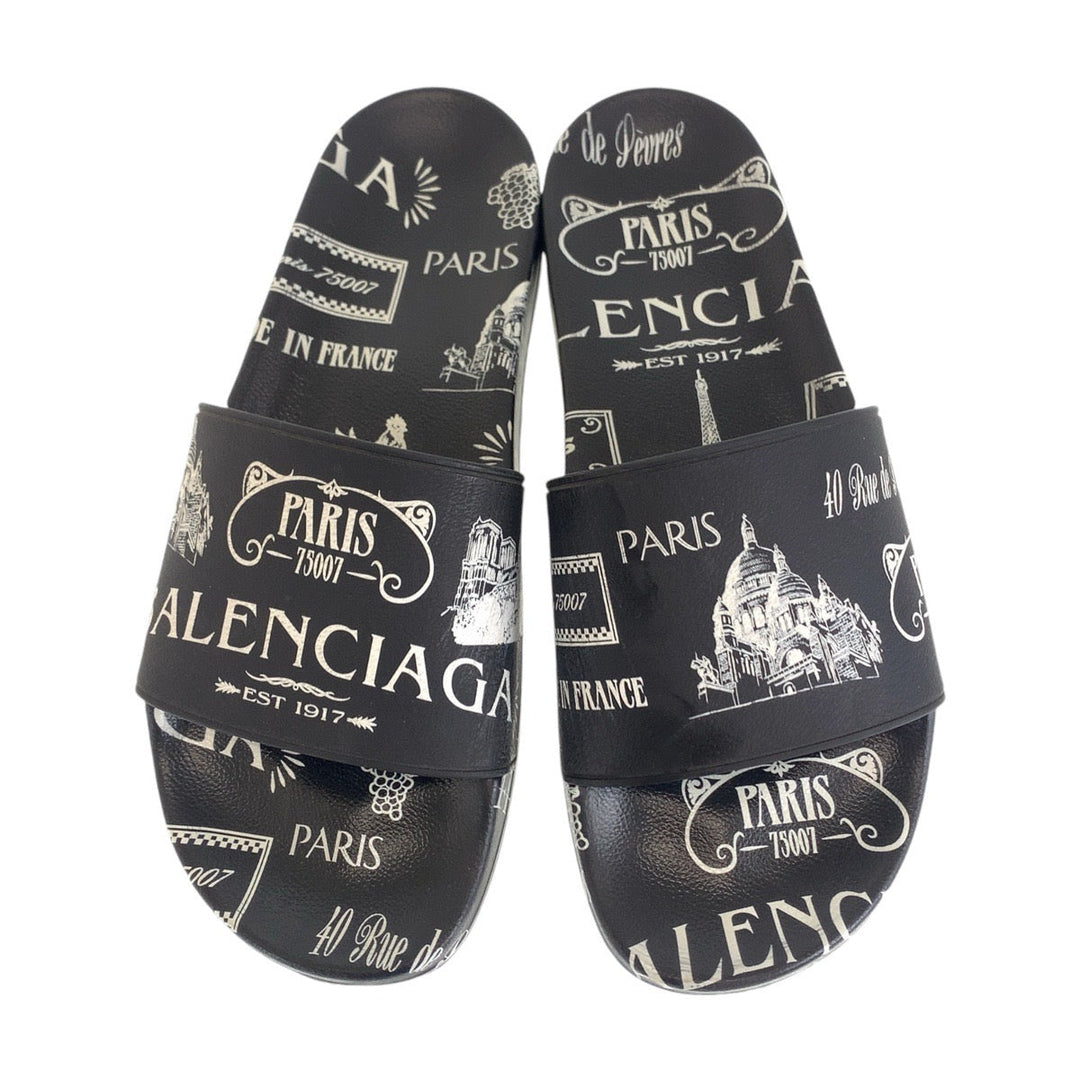 Top Quality Balenciaga Black White Rubber Sandals Slides