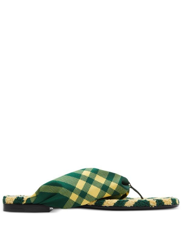 Burberry Check Pool Flat Slides Green