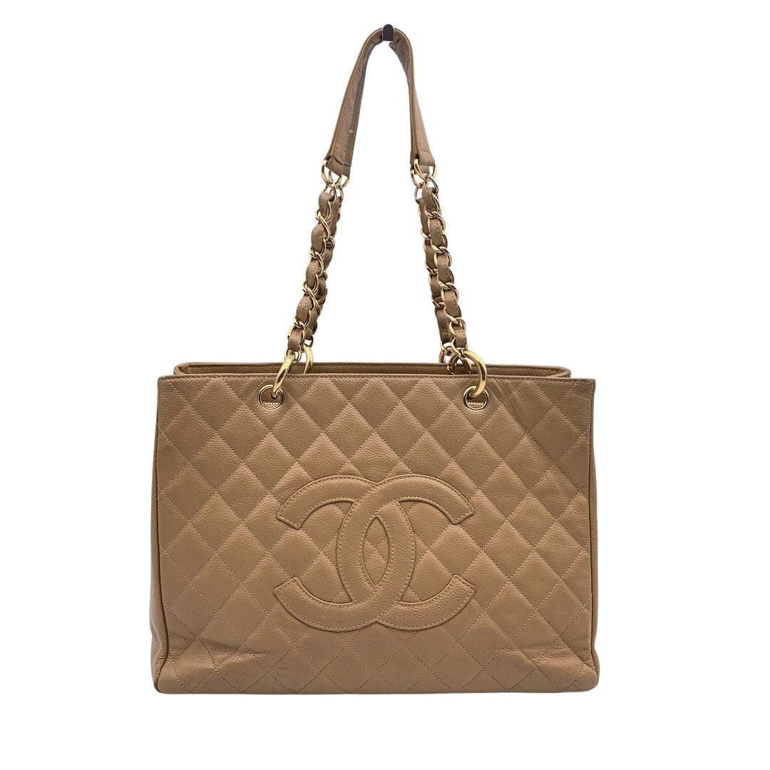 Chanel Beige Quilted Caviar Leather Gst Grand Shopping Tote Bag