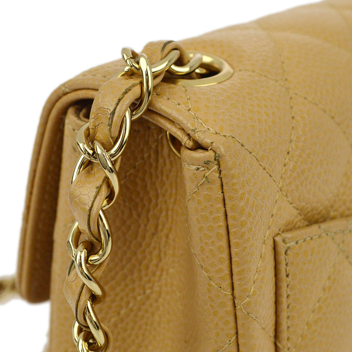 Top Quality Chanel Beige Caviar Mini Classic Square Flap Shoulder Bag 17