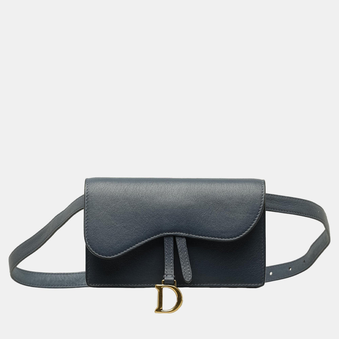 Top quality Dior Blue Leather Saddle Belt Bag
