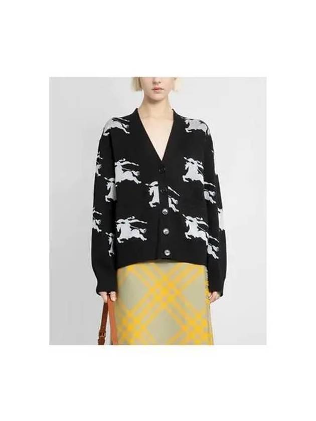 Burberry Cotton EKD Intarsia Knit Cardigan Black White