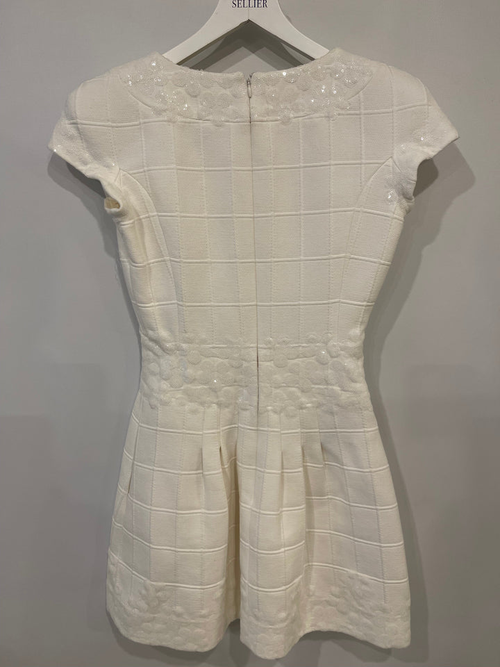 Top Quality Chanel White Short Sleeve Sequin Floral Embellished Mini Dress Size FR 36 (UK 8)