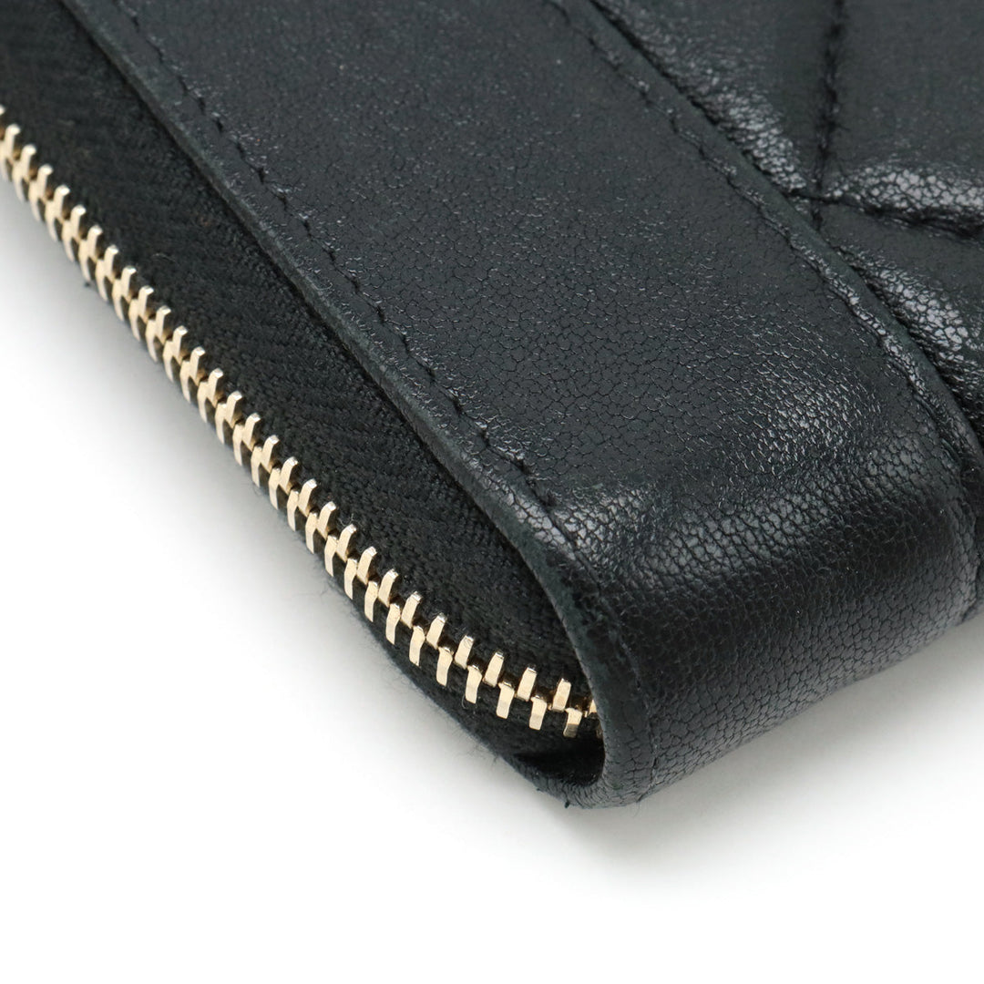 Top Quality Chanel Mademoiselle Mattress Cocomark Roundfather Long Wallet Black Black Gold  A80969