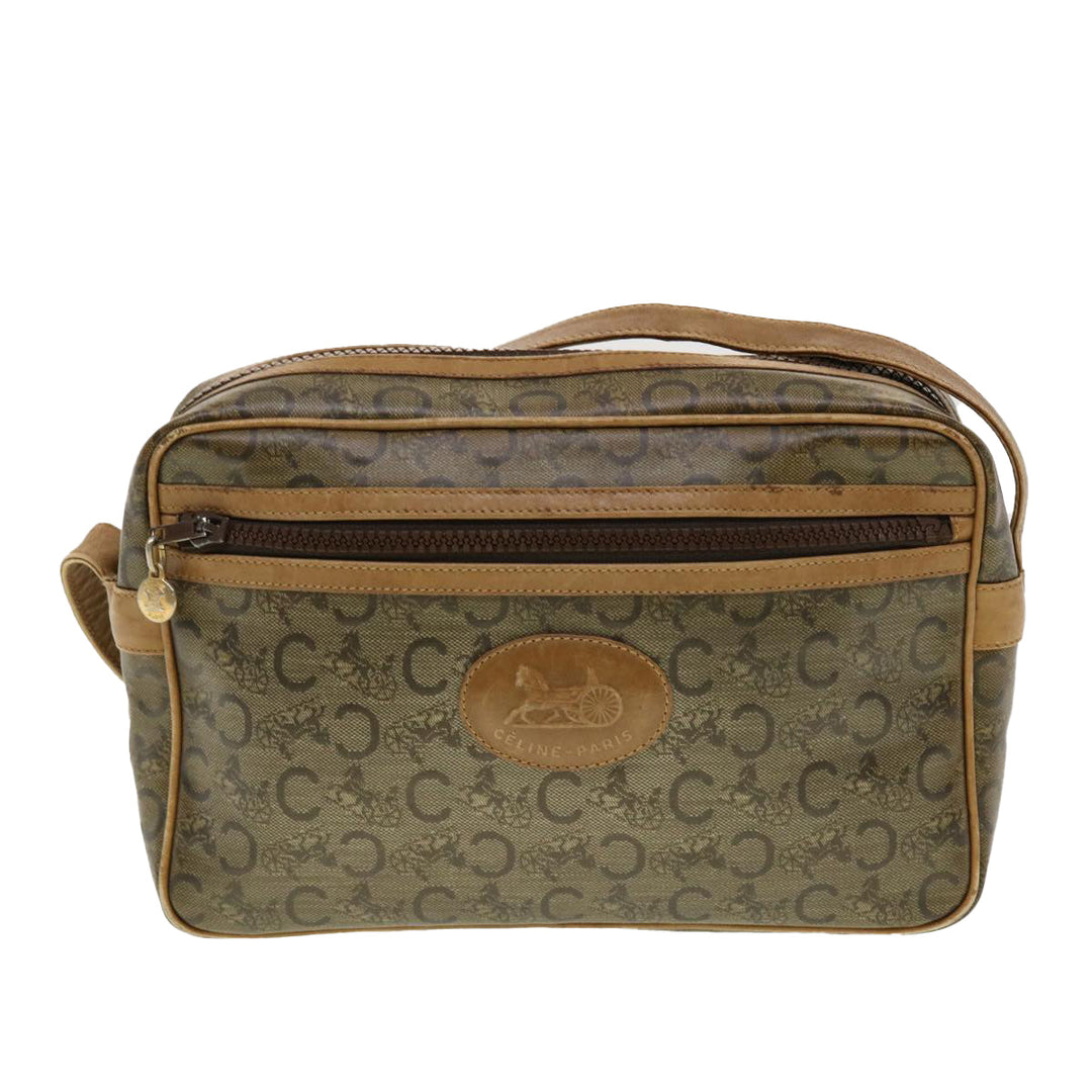Celine C Macadam Canvas Shoulder Bag Beige Auth 41264