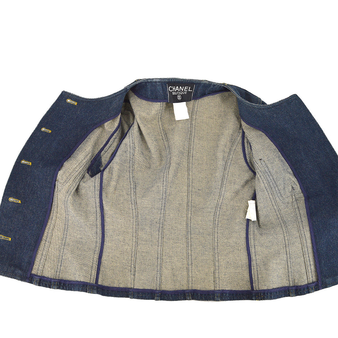 Top Quality Chanel Collarless Denim Jacket Indigo 96A #34