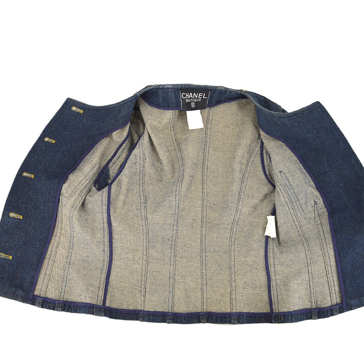 Top Quality Chanel Collarless Denim Jacket Indigo 96A #34