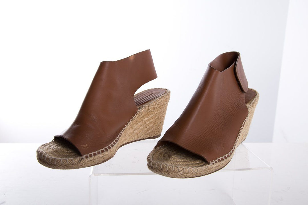 Céline Brown Leather Espadrilles Wedges SZ 38