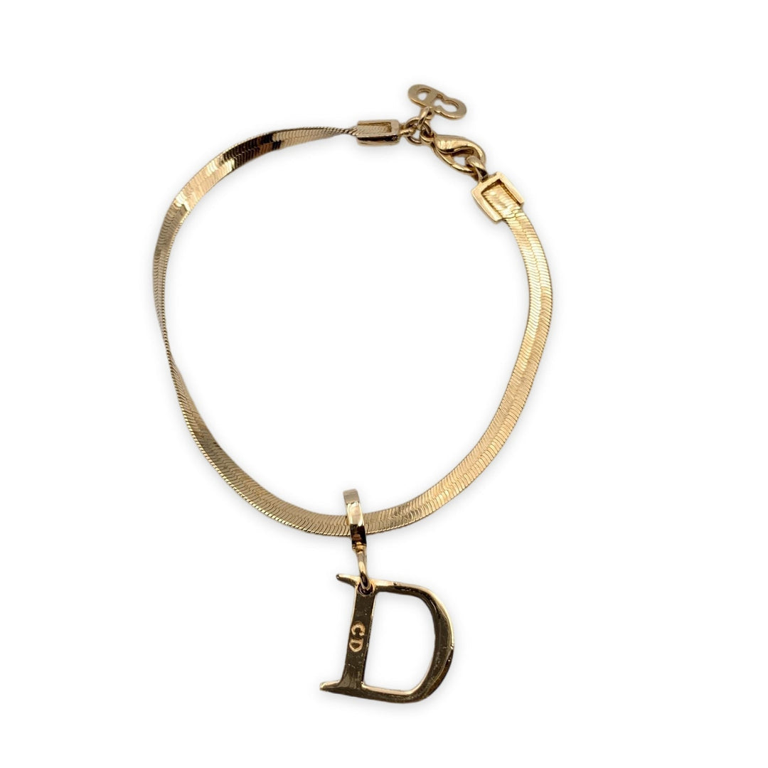 CHRISTIAN Top quality Dior Gold Metal D Logo Pendant Snake Chain Bracelet