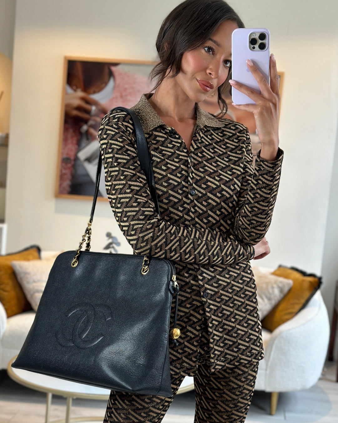 *HOT* Top Quality Chanel Black Vintage XL Coco Mark Shoulder Bag in Caviar Leather with 24K Gold Hardware