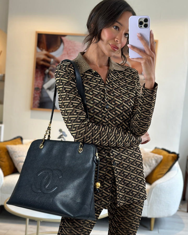 *HOT* Top Quality Chanel Black Vintage XL Coco Mark Shoulder Bag in Caviar Leather with 24K Gold Hardware