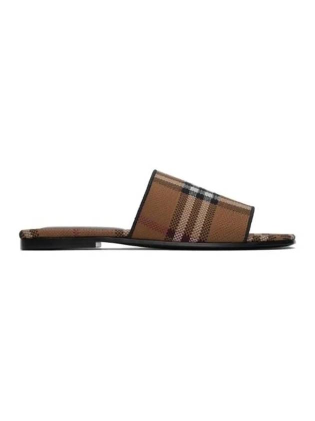 Burberry Check Quilted Cotton Leather Slippers Brown