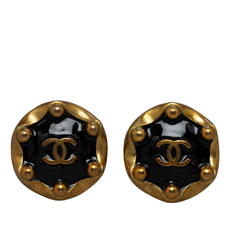 Top Quality Chanel Vintage Coco Round Earrings Gold Black   Chanel