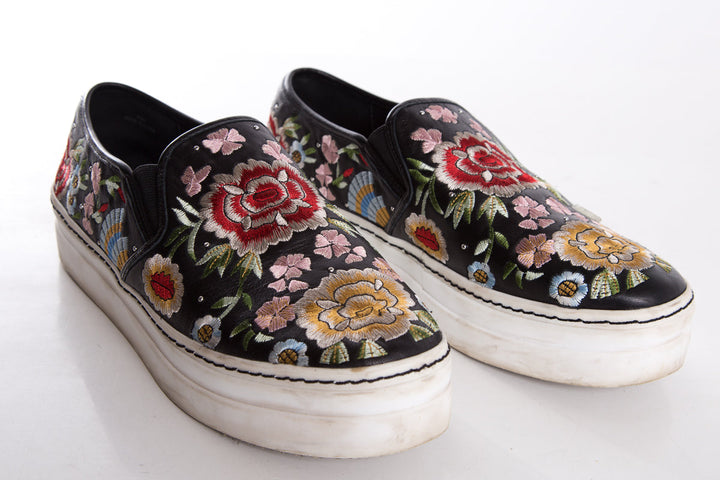 Alice + Olivia Black Embroidery Slip On Sneakers SZ 10