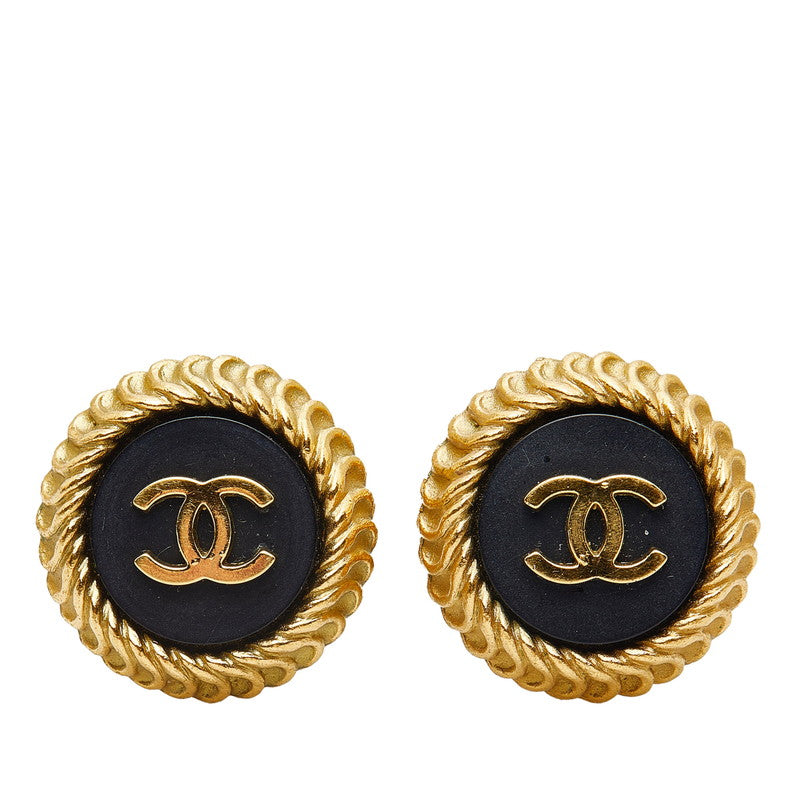 Top Quality Chanel Vintage Coco Mark Round Earrings Black Gold Women's