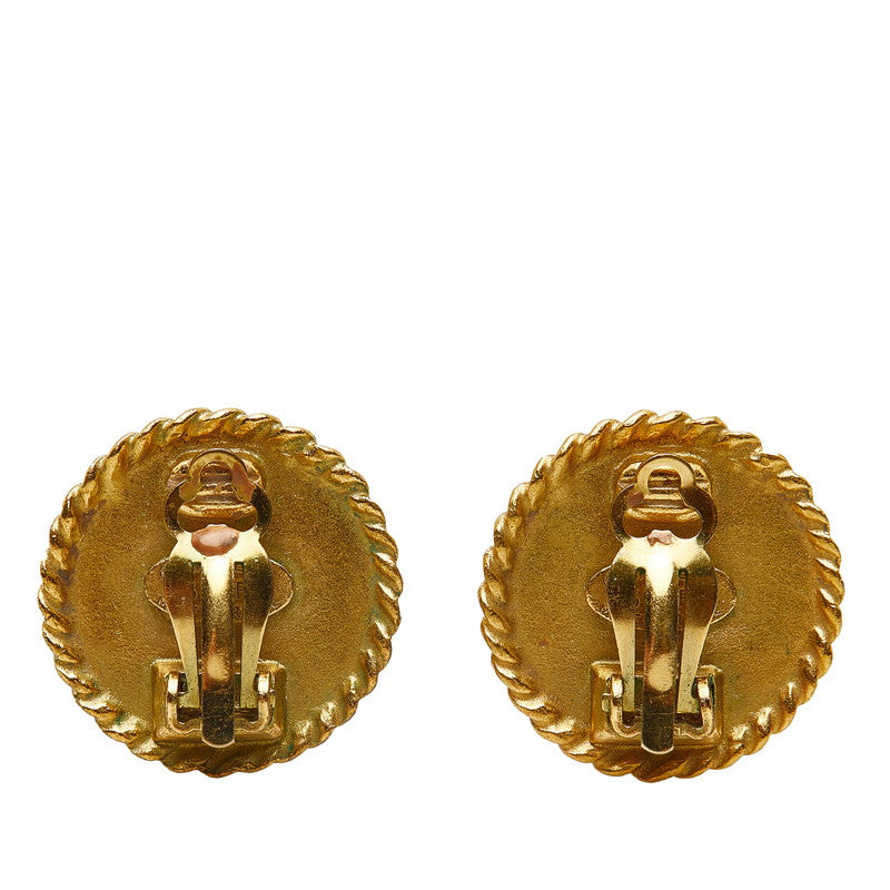 Top Quality Chanel Vintage Coco Mark Round Earrings Black Gold Women's