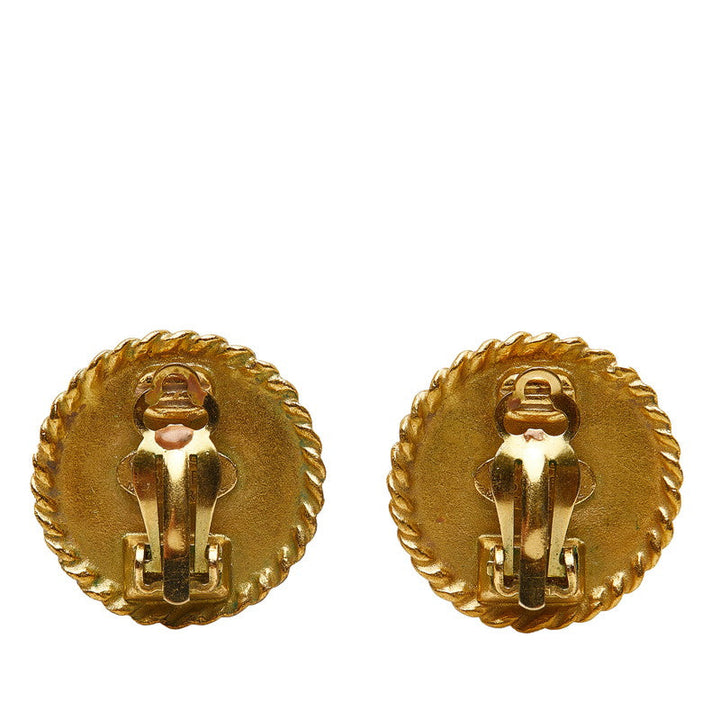 Top Quality Chanel Vintage Coco Mark Round Earrings Black Gold Women's
