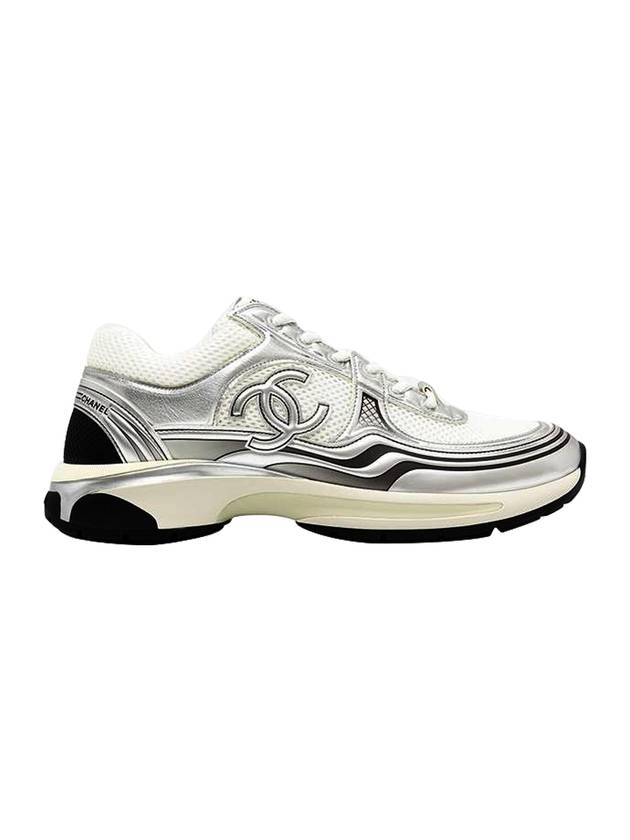 Fabric Laminated Low Top Sneakers Silver Chanel