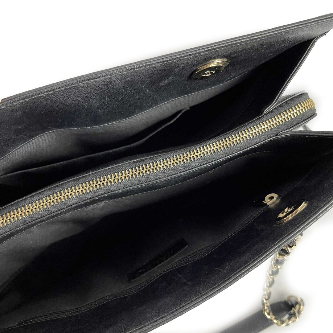 Chanel - Mademoiselle Large Shopping Tote -Black Leather CC Chevron Shoulder Bag